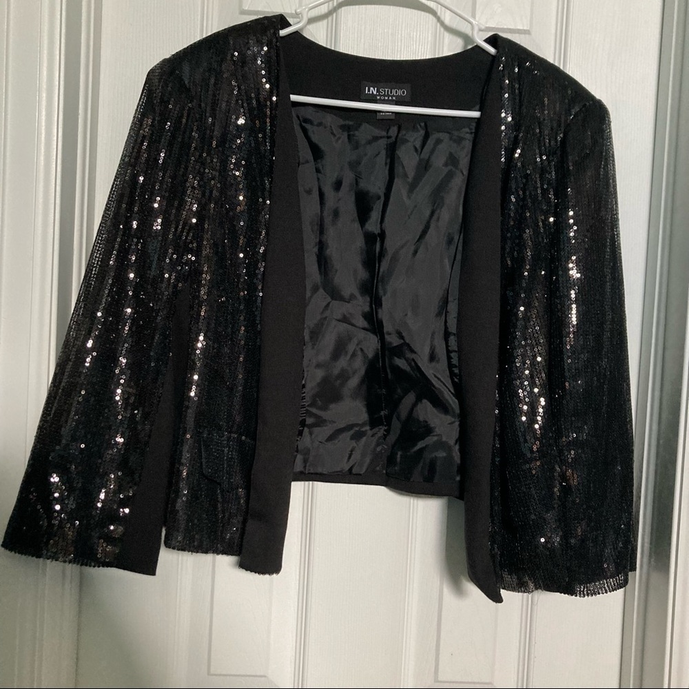 Plus Size Black Sequin Blazer